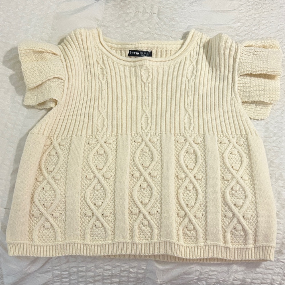 SHEIN Cream Cable Knit Sweater